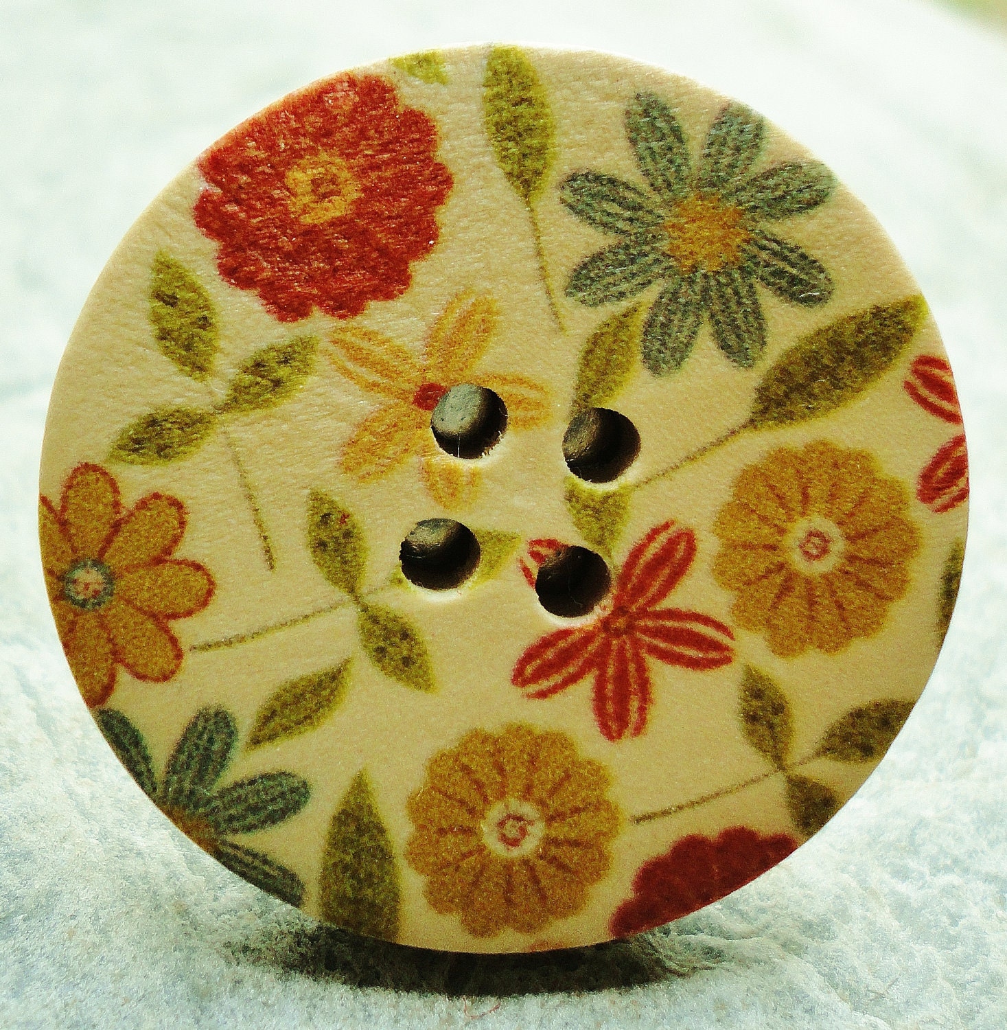 Wooden Button Ring - In My Garden - Beautiful, Bright and Floral - Original