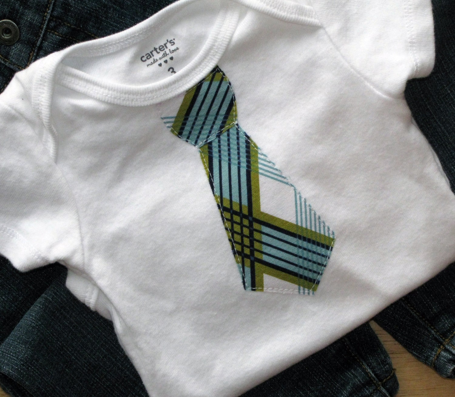 DESIGN YOUR OWN - Necktie Applique Bodysuit - Choose Your Fabric - Short or Long Sleeve White - Baby Boy