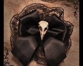 Gothic Victorian satin and lace bird skull black dark goth ribbon bow hair clip brooch