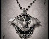 Gothic Necklace Goth Bat Cameo Neo-Victorian Romantic Antique Silver and Black Cameo with Silver Jewelry