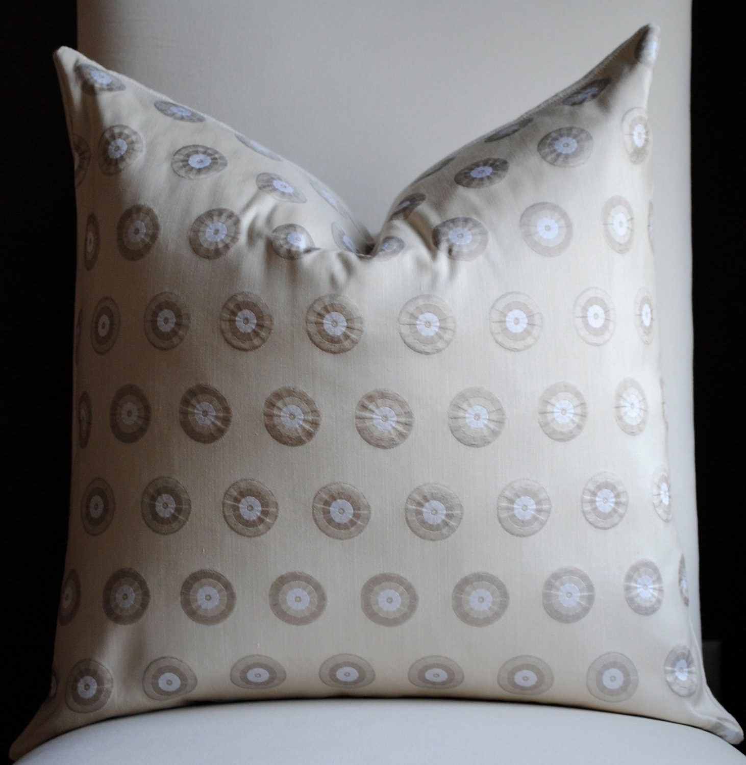 Polka Dot Decorative Pillow Cover-20x20-SILK -Accent Pillow-Throw Pillow-Taupe-Cream
