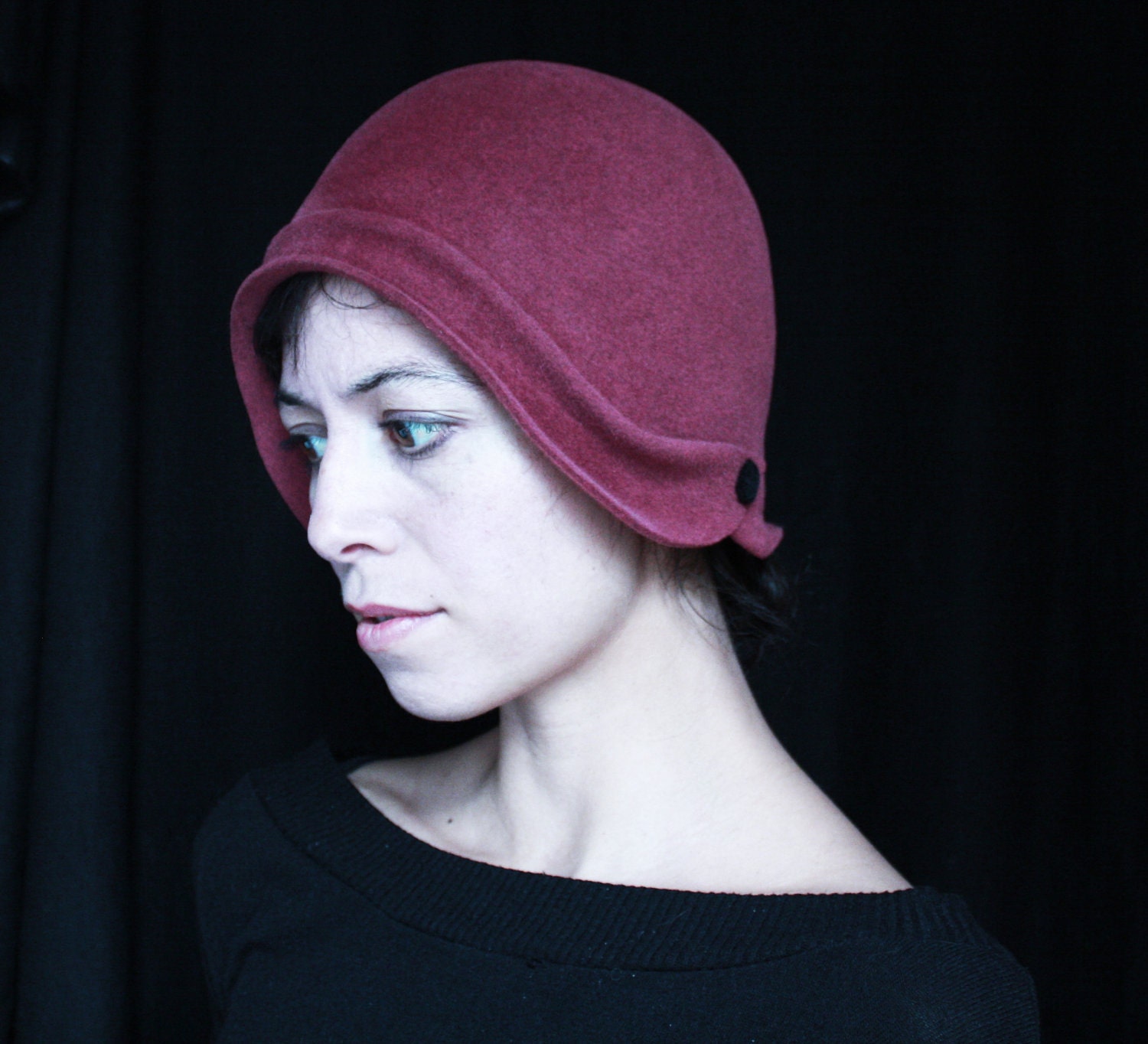 Cloche Hat, Black Lotus in Antique Rose