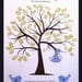 Baby Guest Book alternative, Sweet Thumbprint Tree, Fingerprint Tree with Baby Girl and Birds, 11x17 for Baby Shower Poster Guestbook