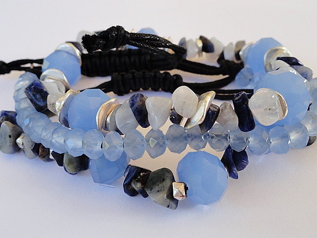 Macrame shamballa bracelet, denim cobalt  periwinkle blue, gemstone beaded, bohemian style, stacking bracelet, boho chic  jewelry