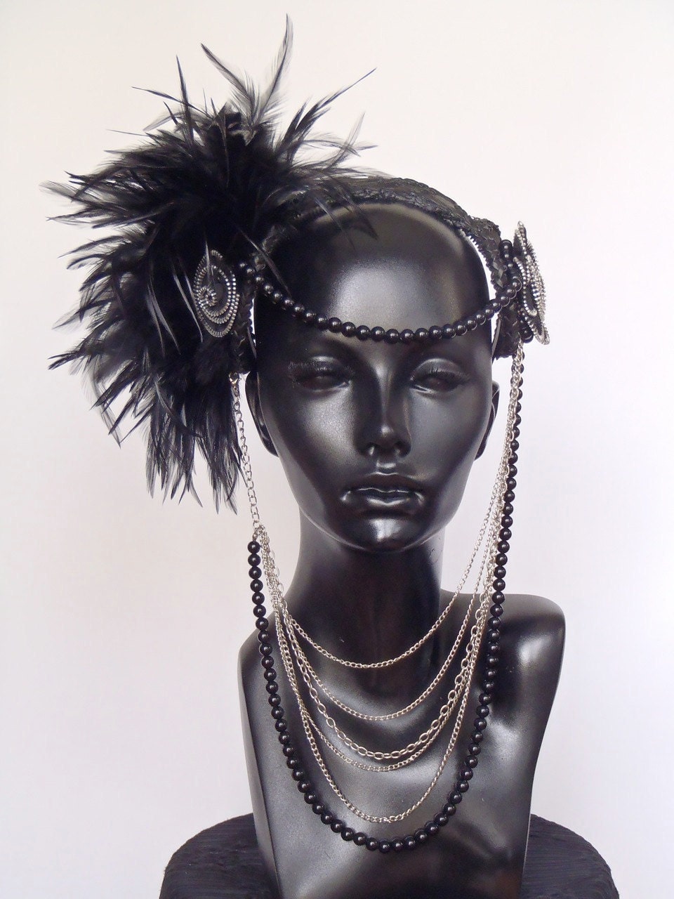 MADE TO ORDER Black & Silver Headpiece