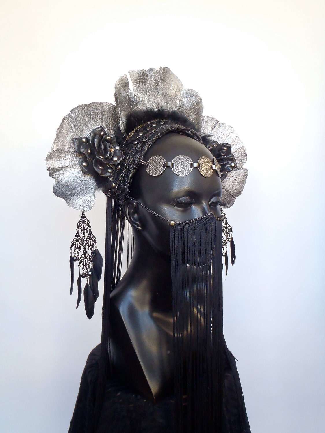 MADE TO ORDER Silver & Black Fungus Headdress