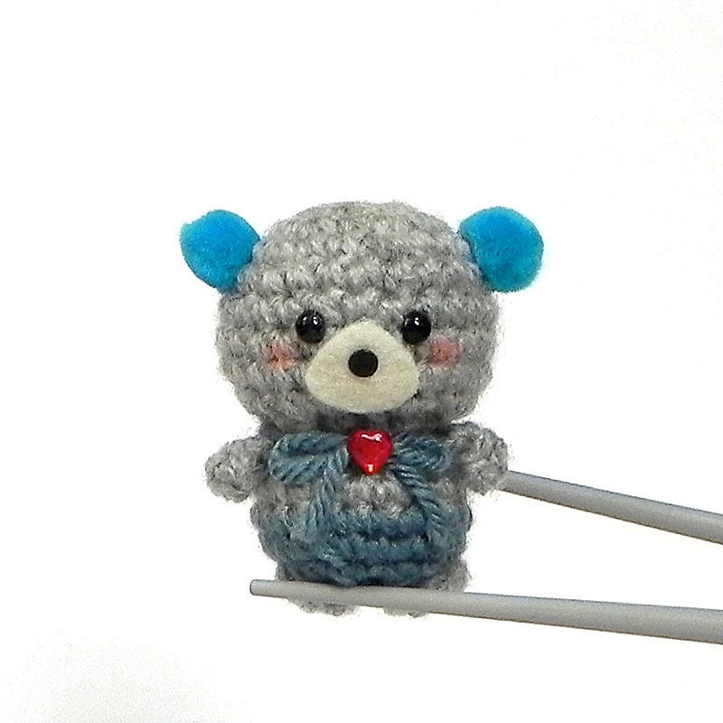 Amigurumi Ocean Blue pom pom ears BBQ MochiQtie mochi size crochet amigurumi mini toy  doll