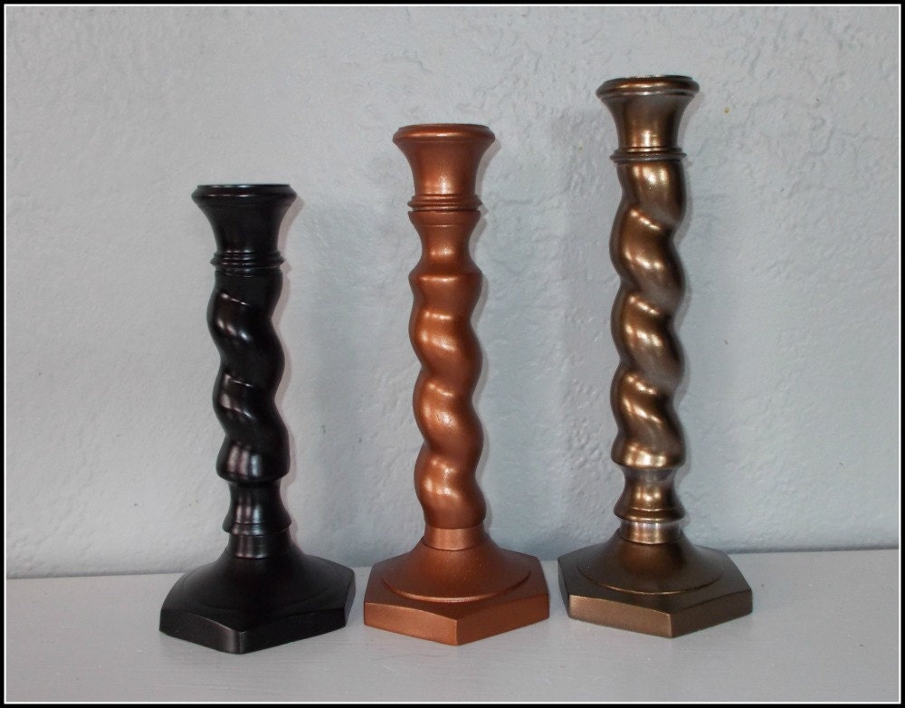 Set of 3 Upcycled Candle Stick Holders - Metallic Bronze, Copper and Black - Modern Home Decor