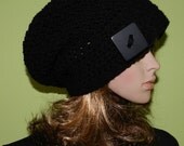 HIPPIE Hat  Women Teen Hat crochet  Slouch Cap , Rasta Cap, Big Beanie, boho hippie, hipster all season slouch hat  in BLACK