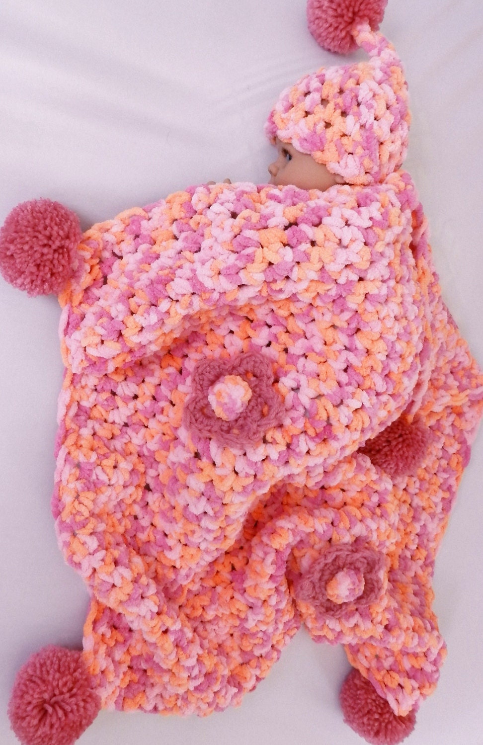 Christmas Gift Idea -  blanket super bulky extra soft  with newborn hat Photo Prop. baby first visit, baby shower gift baby afghan