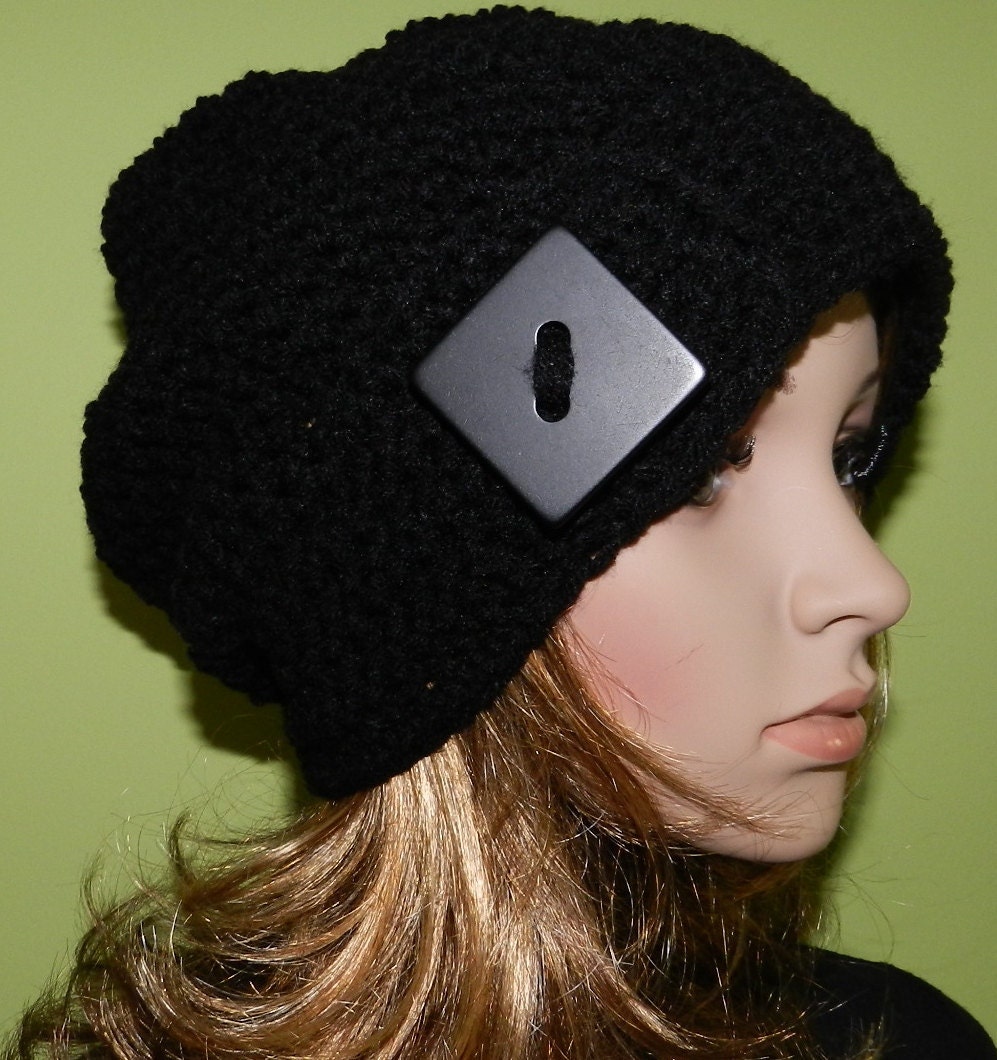 HIPPIE Hat  Women Teen Hat crochet  Slouch Cap , Rasta Cap, Big Beanie, boho hippie, hipster all season slouch hat  in BLACK