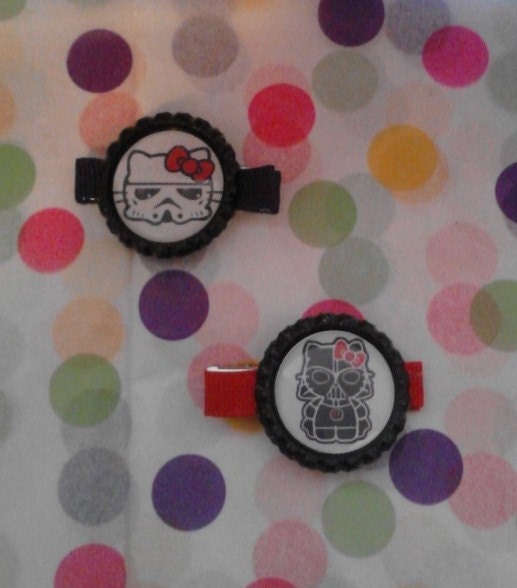 Star Wars Inspired Dark Side Hello Kitty Barrette Set - Darth Vader & Storm Trooper