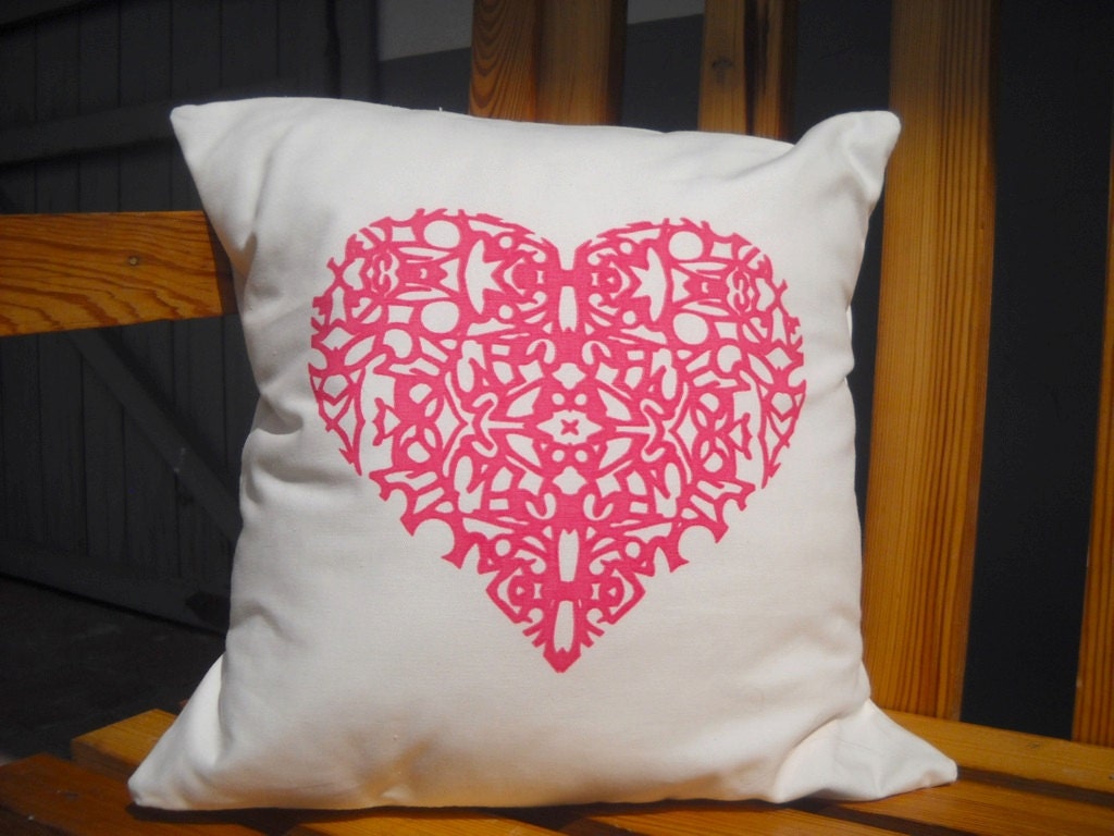 HEART PILLOW cotton covers 14" x 14"