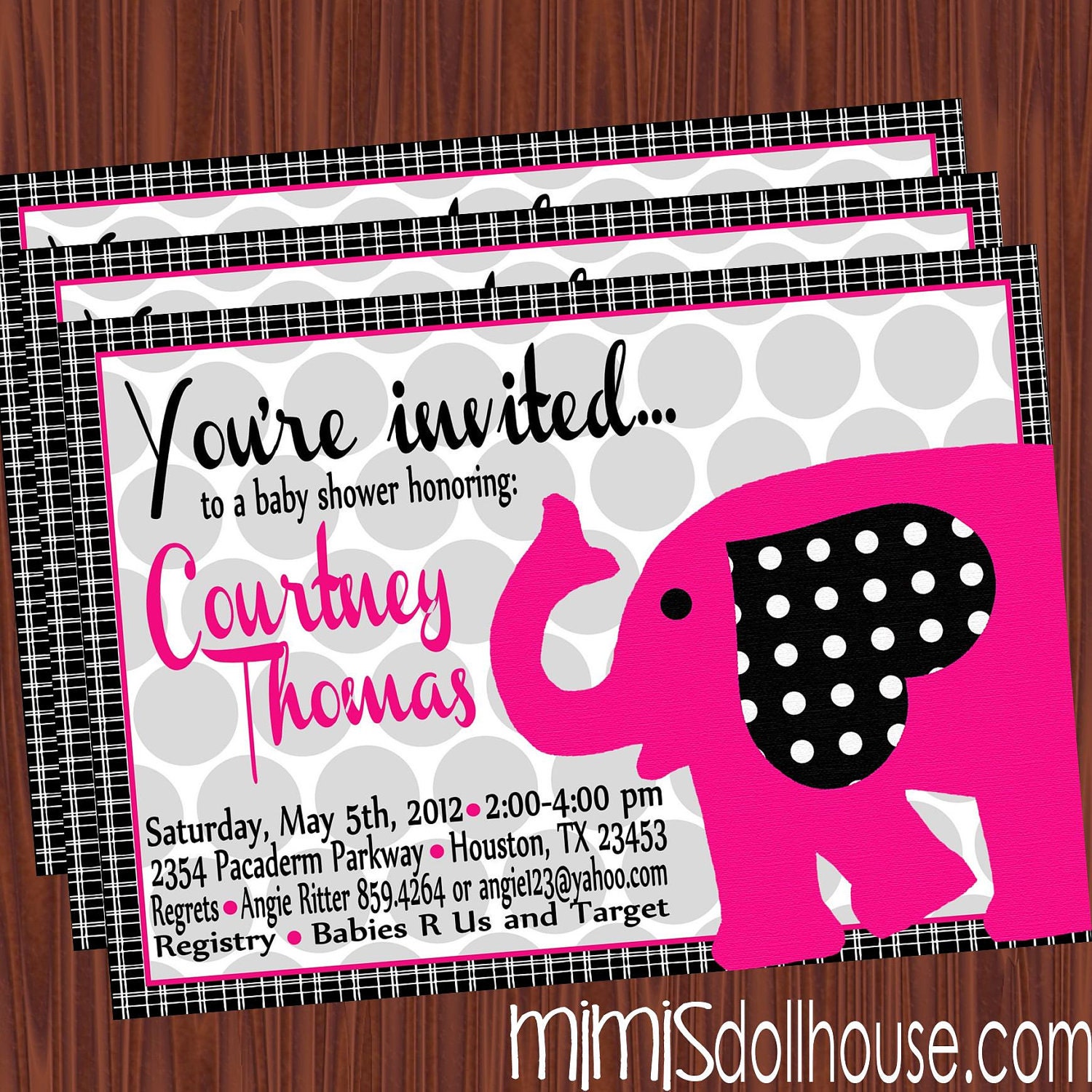 Pink Elephant Party Invitation-Elephant Baby Shower Invitation PDF/JPEG