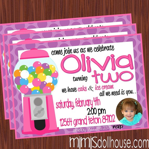 Bubble Gum Invitation--Gumball Birthday Invitation-JPEG/PDF Il_570xn
