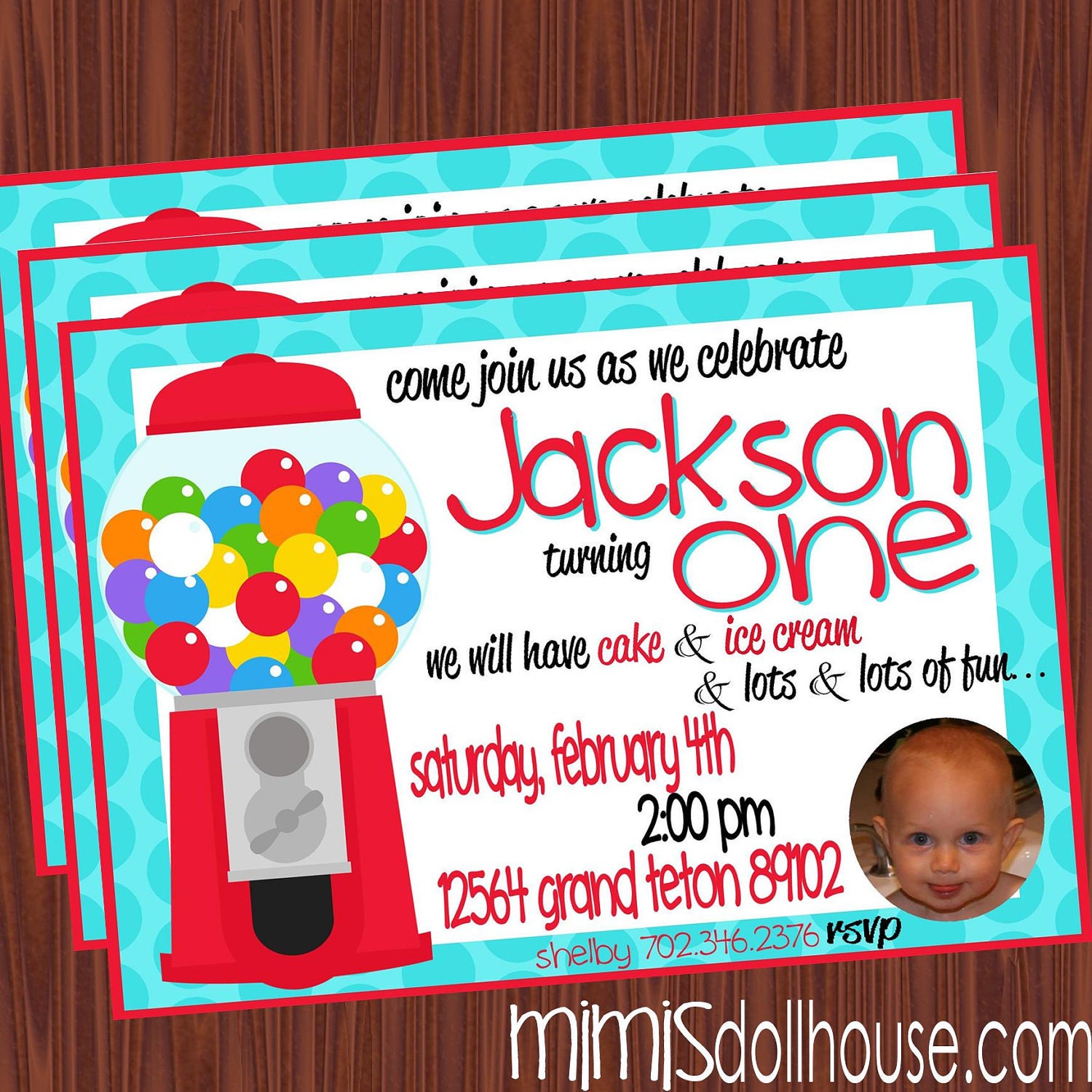 Bubble Gum Invitation--Gumball Birthday Invitation-JPEG/PDF Il_570xn