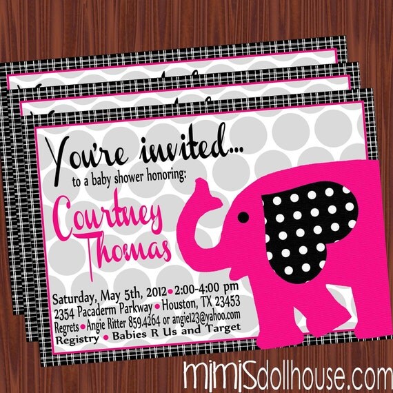 Pink Elephant Party Invitation-Elephant Baby Shower Invitation PDF/JPEG Il_570xn