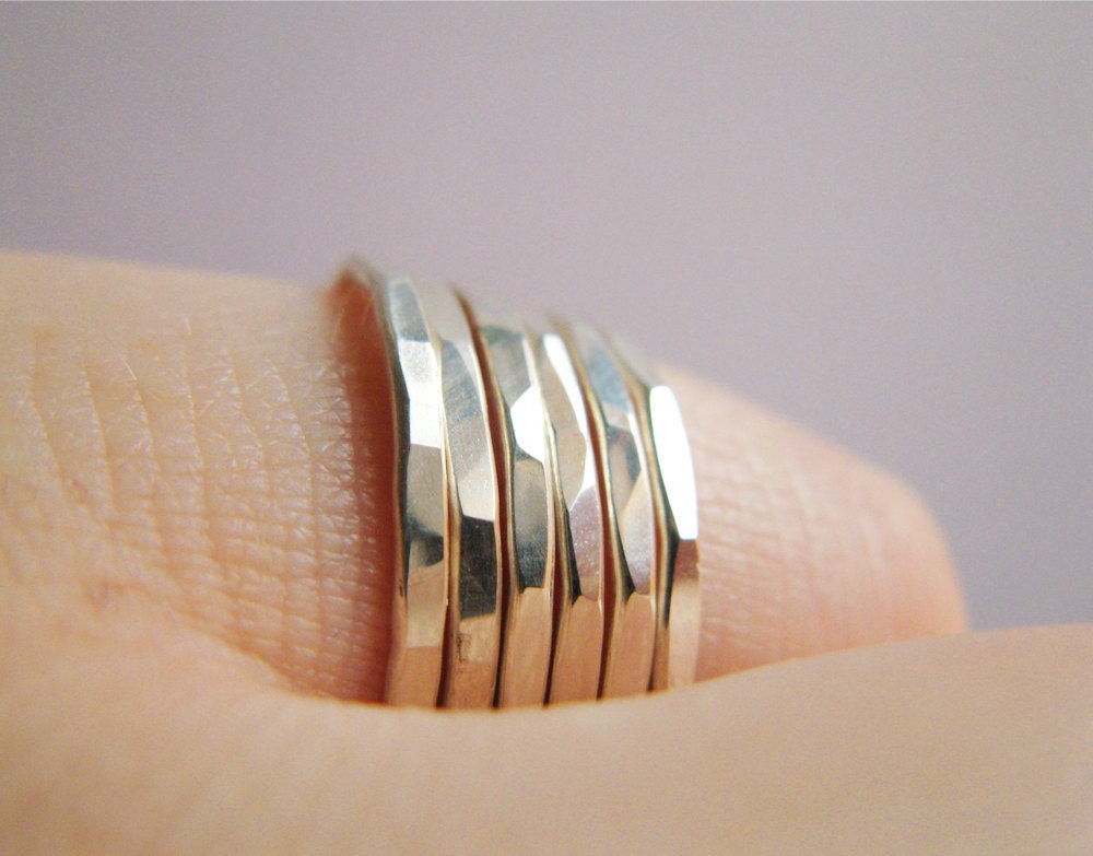 Hammered Stacking Rings - Sterling Silver - Set of three (3)