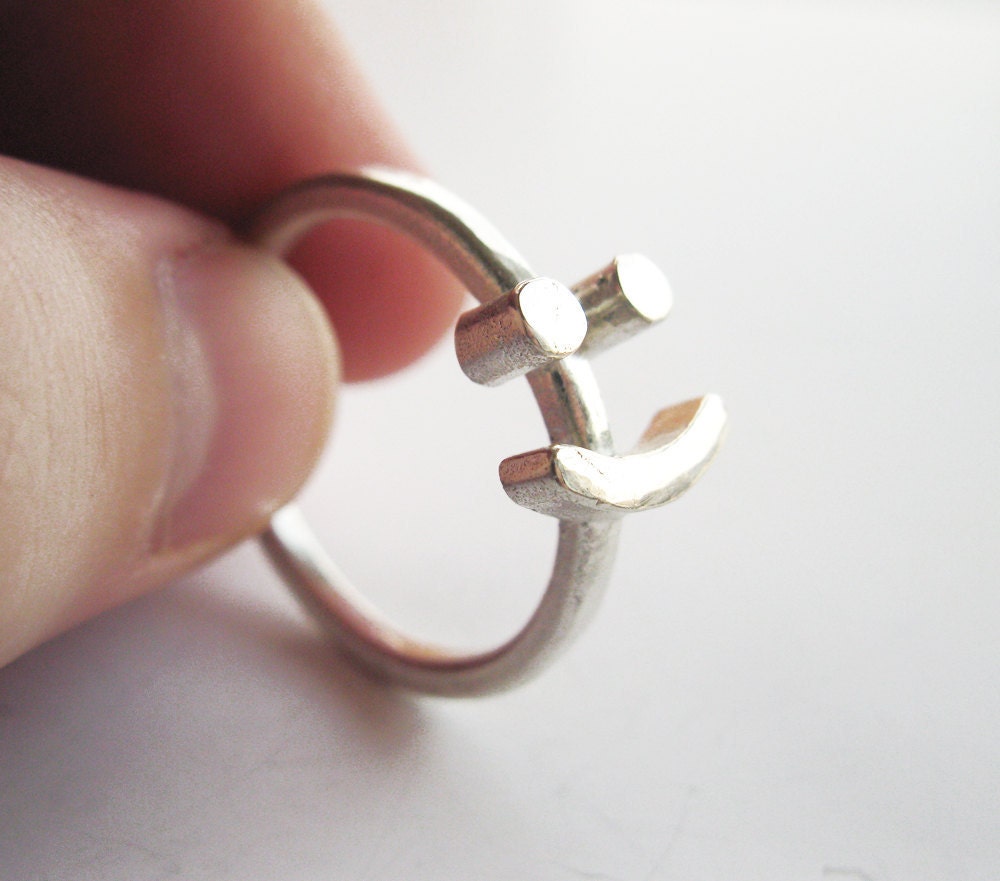 Smiley :) Ring - Sterling Silver - Happy Smile Face Emoticon Symbol Ring - Cute Ring - Geek Chic Ring - Perfect Gift