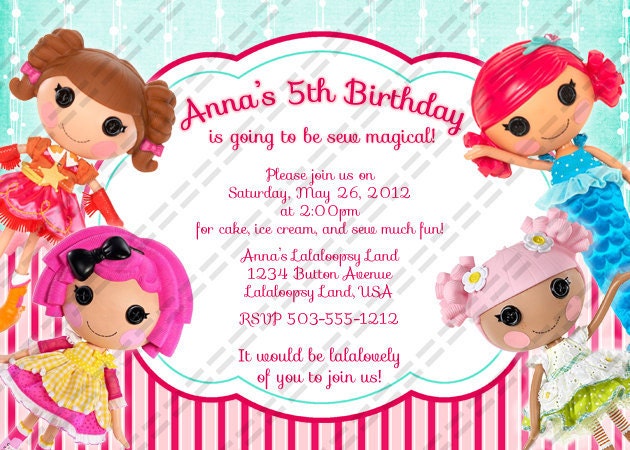 Your Choice of 4 Dolls -  Birthday Party Invitation Printable - 5x7 or 4x6