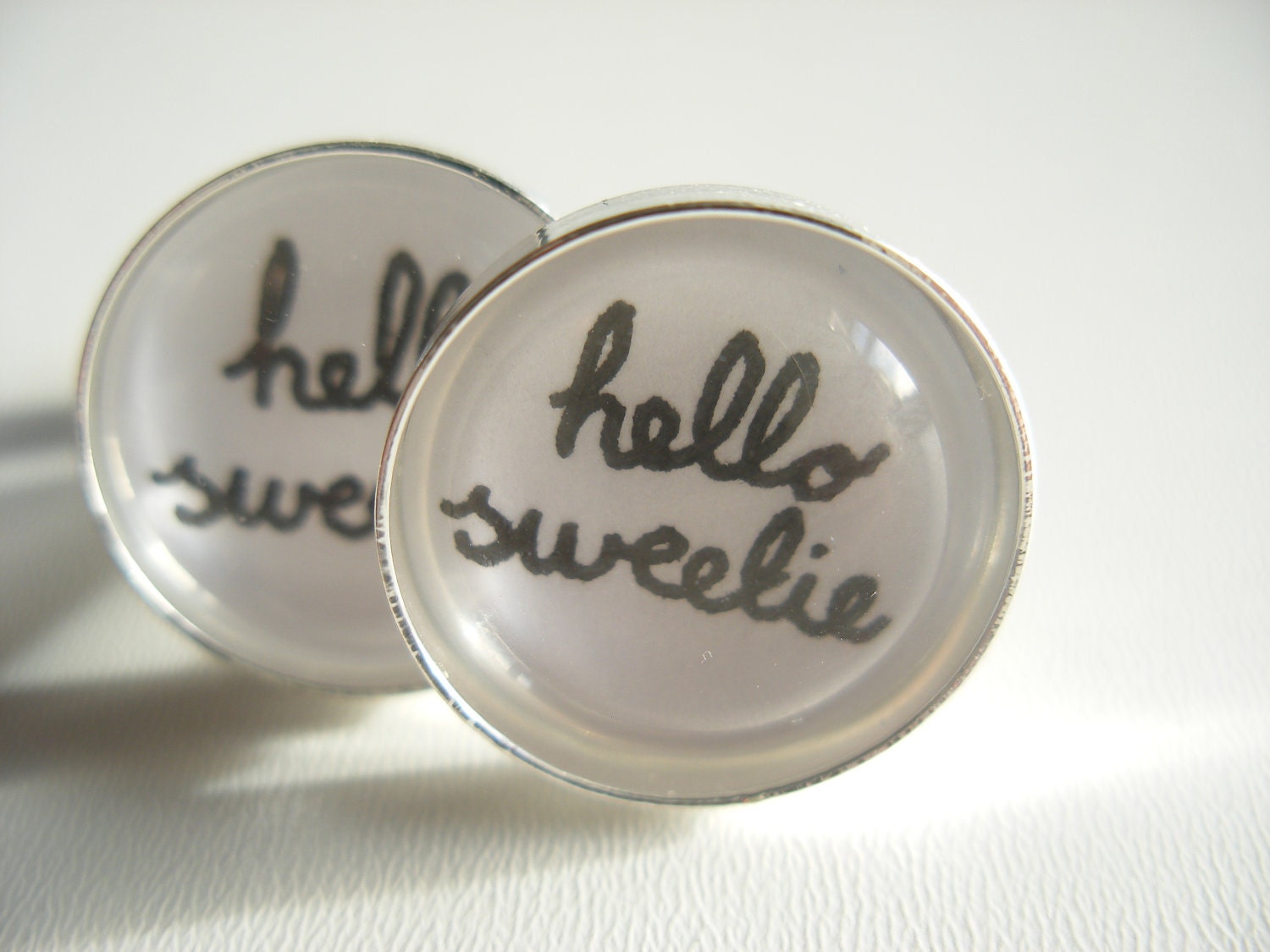 Hello Sweetie Cufflinks- Unique handwritten Doctor Who River Song Silver Cuff links- Geeky Gift for Him