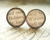 Unique Sherlock Holmes Cufflinks made with real Victorian book pages- Holmes and Watson-  Literary Gift for Him- Mens Fashion- BBC