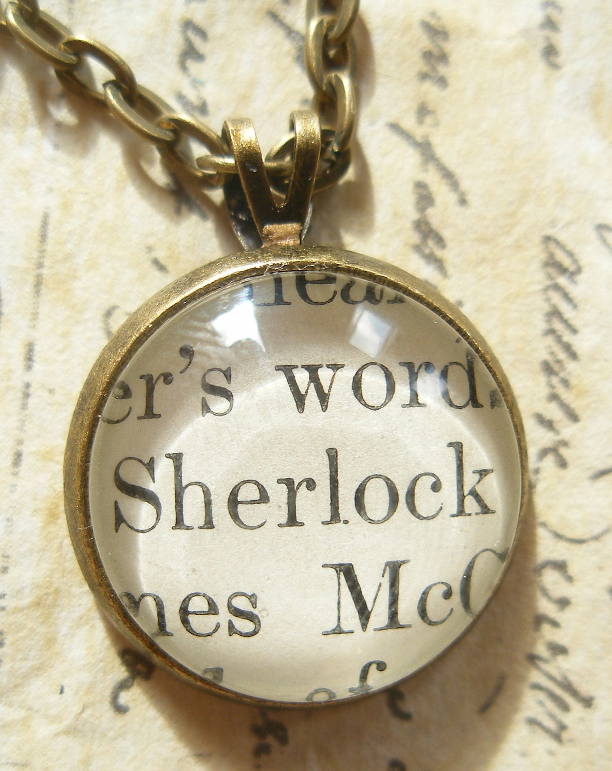 Unique Sherlock Holmes Small Pendant Necklace made with real Victorian book page- Antique Bronze-  Literary gift for her