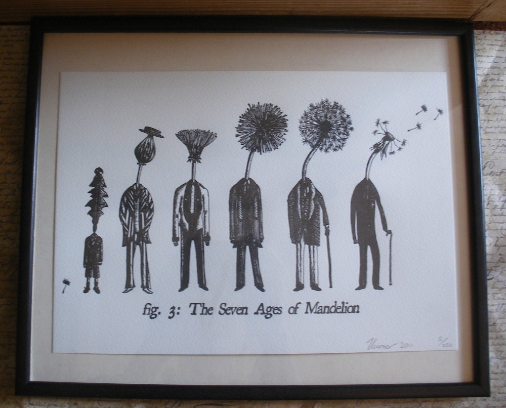 A4 Letterpress Print- The Seven Ages of Mandelion - Dandelion Letterpress Print- Unique Literary Gift