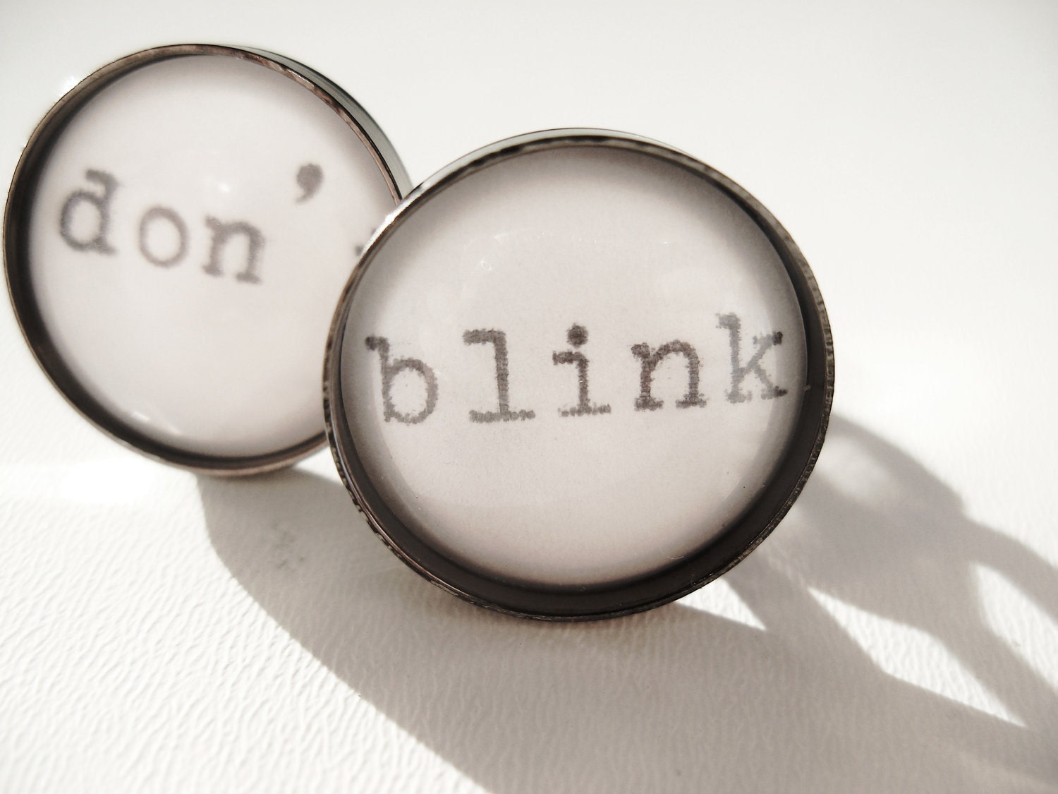 Doctor Who DON'T BLINK Cufflinks with Real Vintage Typewriter Text- Dr Who Black and white Cuff Links- Geeky Gift for Him
