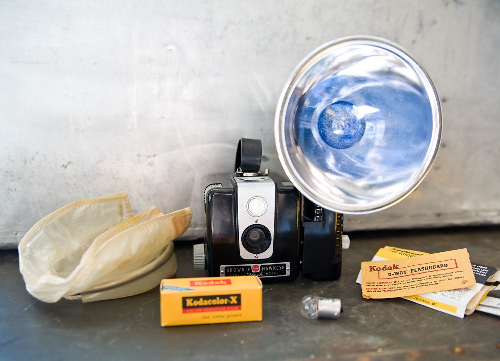 Vintage Kodak Brownie Hawkeye -  Original Box w Flash Film Accessories