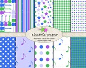 Electric Guitar Rock n Roll Digital Paper Set - Blue Green Purple  - 10 .jpg files 300dpi - Instant Download