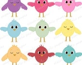 Cute Baby Bird Set - 9 digital clipart images - 3 cute, 3 sleeping, 3 angry but cute baby birds