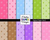 Hearts Digital Paper -  Brightly Colored Digital Hearts Background  Paper - Instant Download