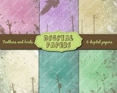 Feathers and Birds Printable digital papers scrapbooking, cardmaking, journal making, blog background ancient
