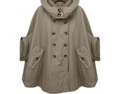Green cape,hoodie trench coat with double breasted button,army green,Hooded cloak ,100% cotton, XS,S,M,L. Women clothing(FM024 )