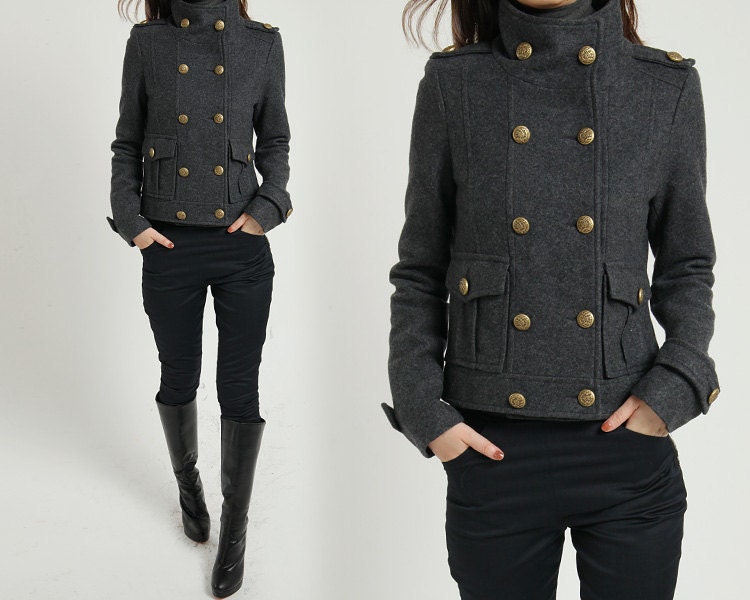 Winter coat wool coat cashmere coat gray coat grey coat double breasted coat military coat/winter jacket woollen coat short ( (FM017)