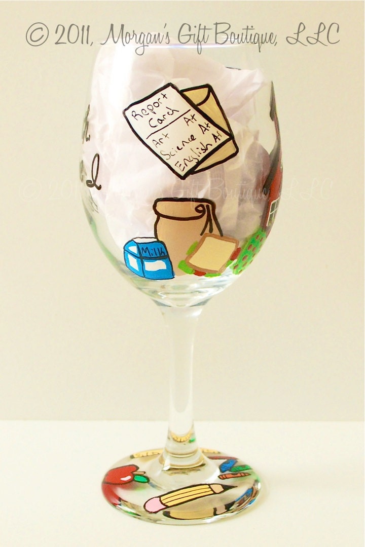 Teacher Hand Painted Wine Glass