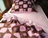 Girls Twin Fleece Bed Set : Pink & Brown Fleece  'Chocolate Silk'  (Ready to Make)