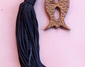 Heavy Brass double fish pendant bead tassel drawer pull home decor from a Chinese lock