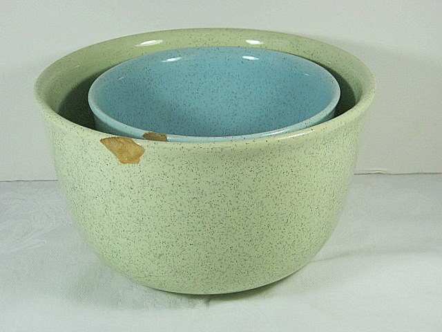 Vintage Bauer Bowl Speckled Pottery Mixing Bowls Set/2 Farmhouse