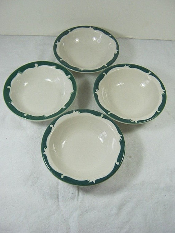 Vintage RESTAURANT Ware FRUIT BOWLS Set of 4 Platters Green Rim