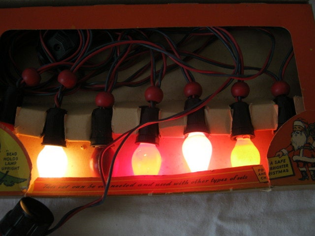 Vintage 1939 NOMA Christmas Tree LIGHTs ORIGINAL BOX Wood Beads
