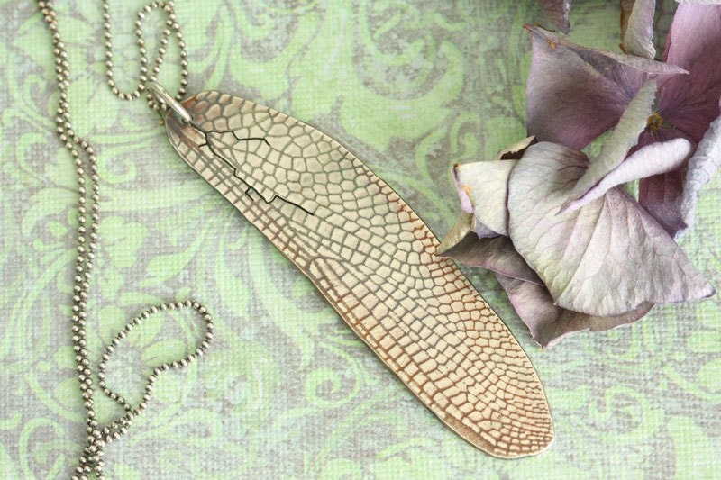 Unique, Organic, Dragonfly, Cicada Wing, Insect Sterling Silver Necklace Original Jewelry by Clair Hartmann