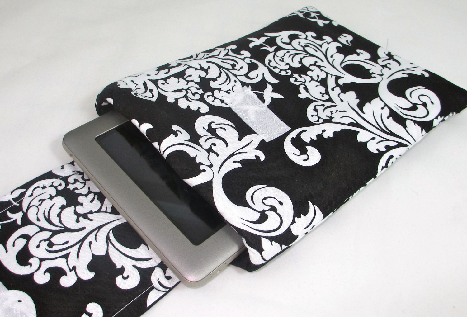 Nook/ Kindle or E-reader case- Monogrammed FREE/  Classic Black and White Damask