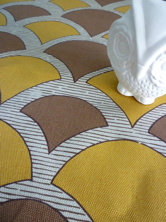 70's vintage mustard brown upholstery fabric