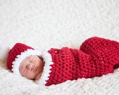 Red Newborn Cocoon and Hat Set Christmas Santa Photo Prop