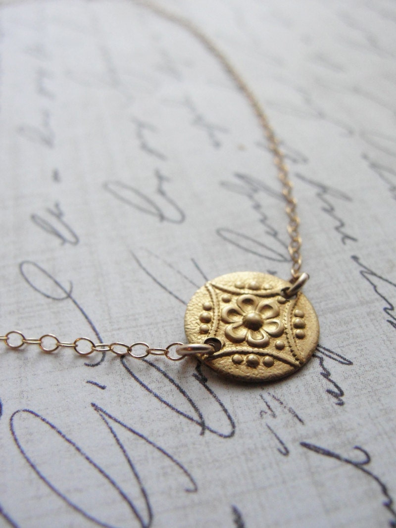 Gold disk necklace - gold necklace - dainty petite gold jewelry