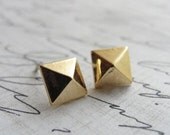Gold pyramid stud earrings - square stud earrings