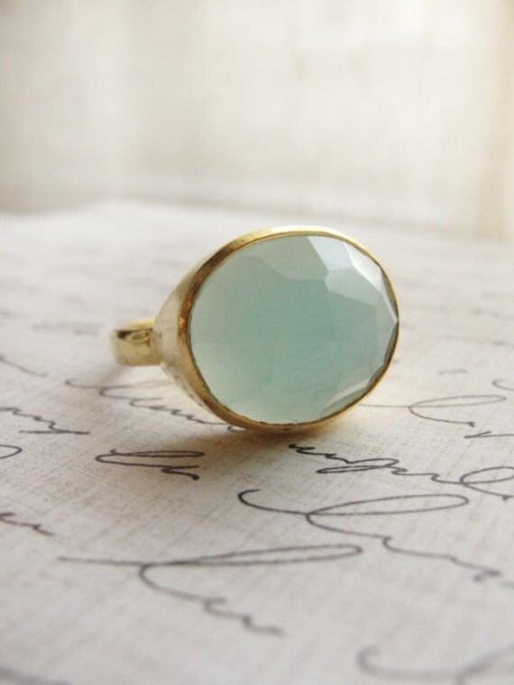 Chalcedony gold ring - mint green ring - Simple gold rings - Mothers Day Sale