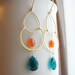 Teal quartz and orange chalcedony - gold chandelier earrings